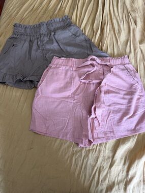 SHEIN Pink and Gray High Waist Tie Shorts